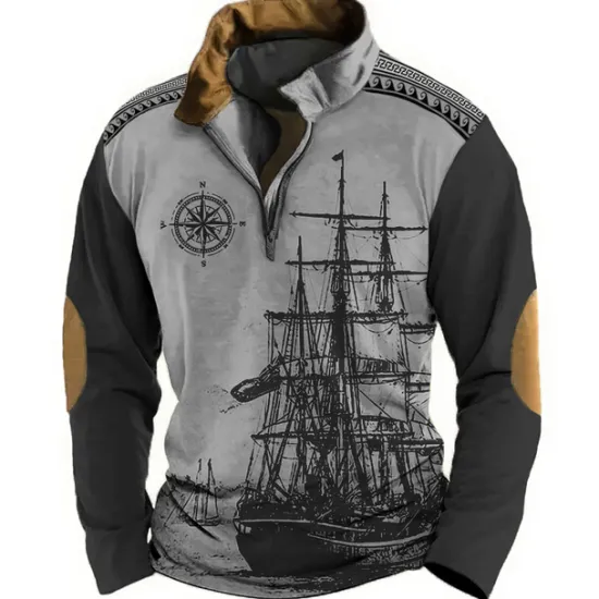 Hot OUKU Men's Nautical Sweatshirts Sweatshirt Zip Sweatshirt Pullover Long Sleeve Sweatshirt Quarter Zip Daily Classic Casual 3D Print Holiday Going out Streetwear Print Spring & Fall