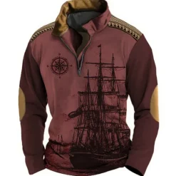 Hot OUKU Men's Nautical Sweatshirts Sweatshirt Zip Sweatshirt Pullover Long Sleeve Sweatshirt Quarter Zip Daily Classic Casual 3D Print Holiday Going out Streetwear Print Spring & Fall