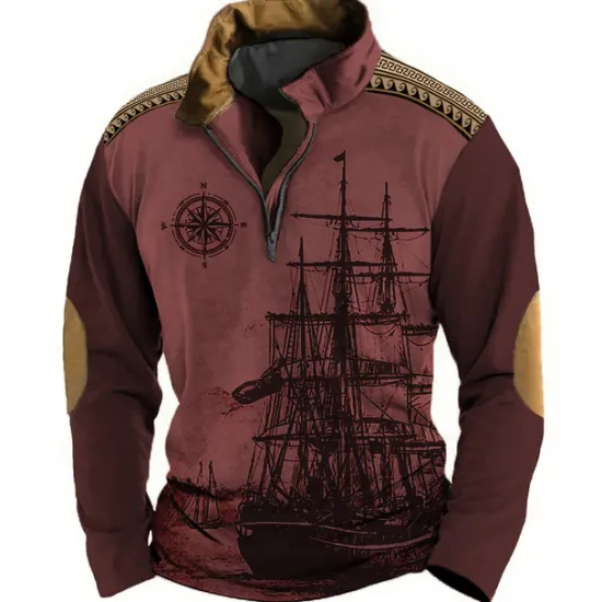 Hot OUKU Men's Nautical Sweatshirts Sweatshirt Zip Sweatshirt Pullover Long Sleeve Sweatshirt Quarter Zip Daily Classic Casual 3D Print Holiday Going out Streetwear Print Spring & Fall