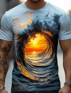 Clearance OUKU Men's Nautical T Shirt Short Sleeve T shirt 3D Print Crew Neck Shirt Exaggerated Designer Party Casual Holiday Blue 3# Blue 2# Blue 1# Summer Spring All Seasons Clothing Apparel S M L XL XXL XXXL 4XL