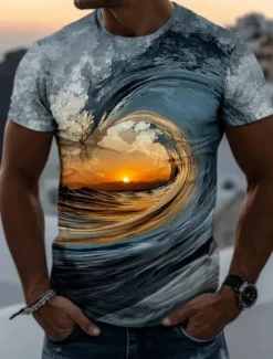Clearance OUKU Men's Nautical T Shirt Short Sleeve T shirt 3D Print Crew Neck Shirt Exaggerated Designer Party Casual Holiday Blue 3# Blue 2# Blue 1# Summer Spring All Seasons Clothing Apparel S M L XL XXL XXXL 4XL