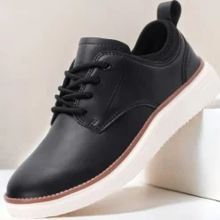 New OUKU Men's Navy Blue Leather Oxford Shoes – Classic Lace-Up Dress Shoes for Business & Formal Events