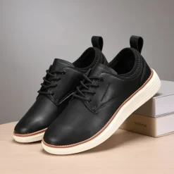 New OUKU Men's Navy Blue Leather Oxford Shoes – Classic Lace-Up Dress Shoes for Business & Formal Events