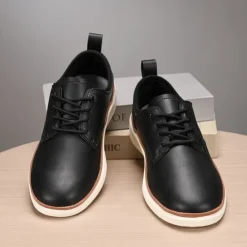 New OUKU Men's Navy Blue Leather Oxford Shoes – Classic Lace-Up Dress Shoes for Business & Formal Events