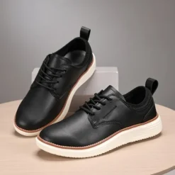 New OUKU Men's Navy Blue Leather Oxford Shoes – Classic Lace-Up Dress Shoes for Business & Formal Events