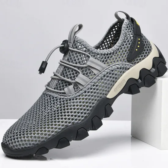 Best OUKU Men's Navy Blue Mesh Hiking Sneakers – Breathable Outdoor Running Shoes with Rugged Sole