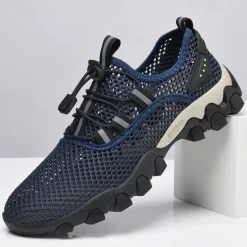 Best OUKU Men's Navy Blue Mesh Hiking Sneakers – Breathable Outdoor Running Shoes with Rugged Sole