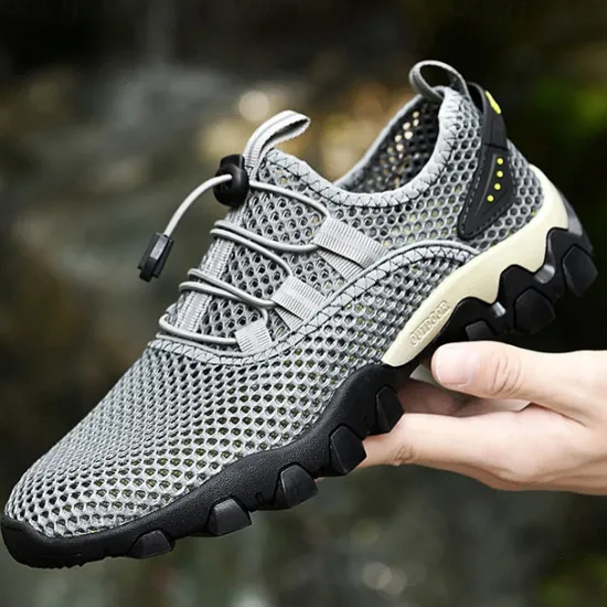 Best OUKU Men's Navy Blue Mesh Hiking Sneakers – Breathable Outdoor Running Shoes with Rugged Sole