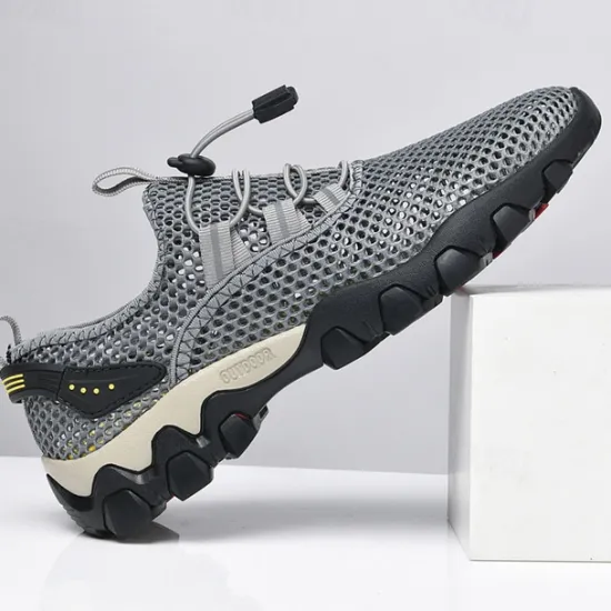 Best OUKU Men's Navy Blue Mesh Hiking Sneakers – Breathable Outdoor Running Shoes with Rugged Sole