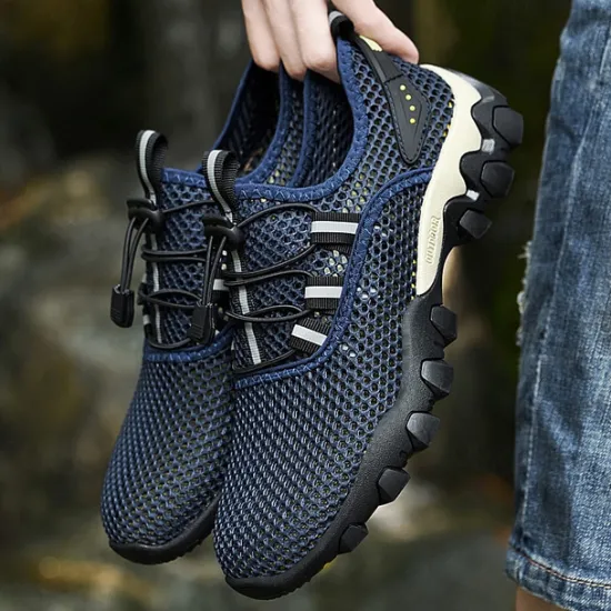 Best OUKU Men's Navy Blue Mesh Hiking Sneakers – Breathable Outdoor Running Shoes with Rugged Sole