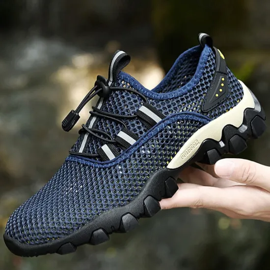 Best OUKU Men's Navy Blue Mesh Hiking Sneakers – Breathable Outdoor Running Shoes with Rugged Sole