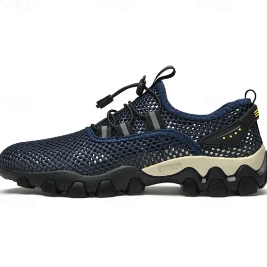 Best OUKU Men's Navy Blue Mesh Hiking Sneakers – Breathable Outdoor Running Shoes with Rugged Sole