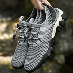 Best OUKU Men's Navy Blue Mesh Hiking Sneakers – Breathable Outdoor Running Shoes with Rugged Sole