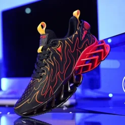 Online OUKU Men's Neon Green Flame Sneakers, Bold Wave Design with Breathable Upper and Cushioned Sole, Perfect for Streetwear and Active Lifestyle