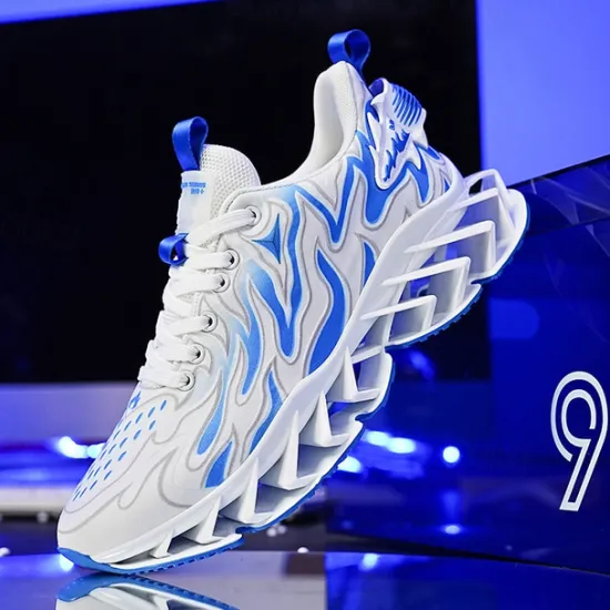 Online OUKU Men's Neon Green Flame Sneakers, Bold Wave Design with Breathable Upper and Cushioned Sole, Perfect for Streetwear and Active Lifestyle