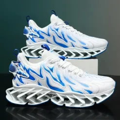 Online OUKU Men's Neon Green Flame Sneakers, Bold Wave Design with Breathable Upper and Cushioned Sole, Perfect for Streetwear and Active Lifestyle