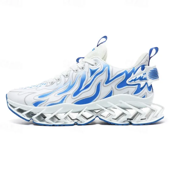 Online OUKU Men's Neon Green Flame Sneakers, Bold Wave Design with Breathable Upper and Cushioned Sole, Perfect for Streetwear and Active Lifestyle