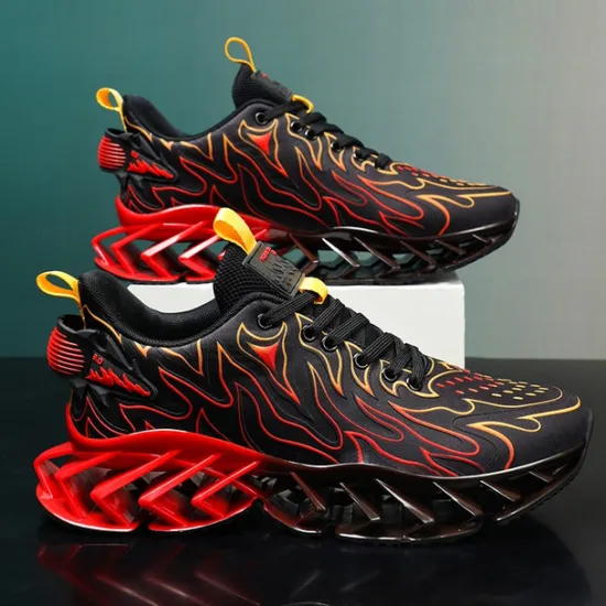 Online OUKU Men's Neon Green Flame Sneakers, Bold Wave Design with Breathable Upper and Cushioned Sole, Perfect for Streetwear and Active Lifestyle