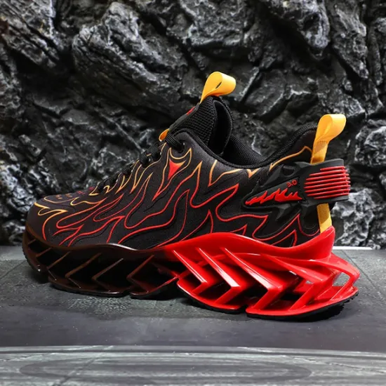 Online OUKU Men's Neon Green Flame Sneakers, Bold Wave Design with Breathable Upper and Cushioned Sole, Perfect for Streetwear and Active Lifestyle
