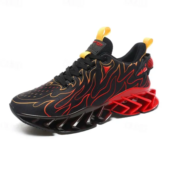 Online OUKU Men's Neon Green Flame Sneakers, Bold Wave Design with Breathable Upper and Cushioned Sole, Perfect for Streetwear and Active Lifestyle