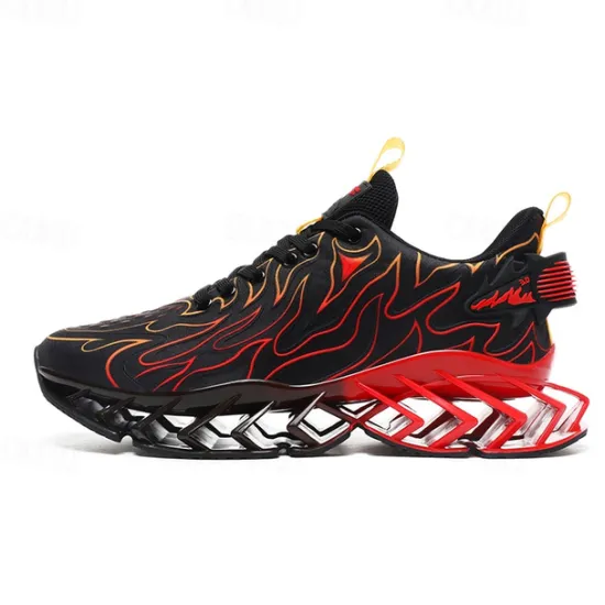 Online OUKU Men's Neon Green Flame Sneakers, Bold Wave Design with Breathable Upper and Cushioned Sole, Perfect for Streetwear and Active Lifestyle