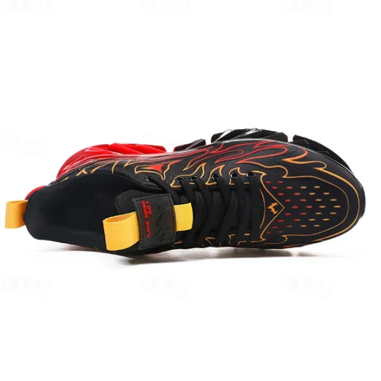 Online OUKU Men's Neon Green Flame Sneakers, Bold Wave Design with Breathable Upper and Cushioned Sole, Perfect for Streetwear and Active Lifestyle