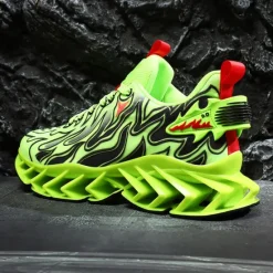 Online OUKU Men's Neon Green Flame Sneakers, Bold Wave Design with Breathable Upper and Cushioned Sole, Perfect for Streetwear and Active Lifestyle