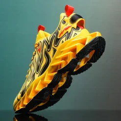 Online OUKU Men's Neon Green Flame Sneakers, Bold Wave Design with Breathable Upper and Cushioned Sole, Perfect for Streetwear and Active Lifestyle