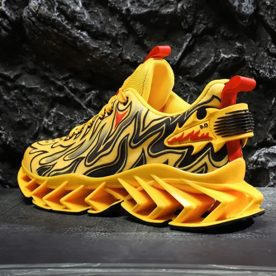 Online OUKU Men's Neon Green Flame Sneakers, Bold Wave Design with Breathable Upper and Cushioned Sole, Perfect for Streetwear and Active Lifestyle