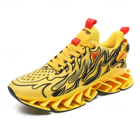 Online OUKU Men's Neon Green Flame Sneakers, Bold Wave Design with Breathable Upper and Cushioned Sole, Perfect for Streetwear and Active Lifestyle
