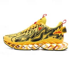 Online OUKU Men's Neon Green Flame Sneakers, Bold Wave Design with Breathable Upper and Cushioned Sole, Perfect for Streetwear and Active Lifestyle