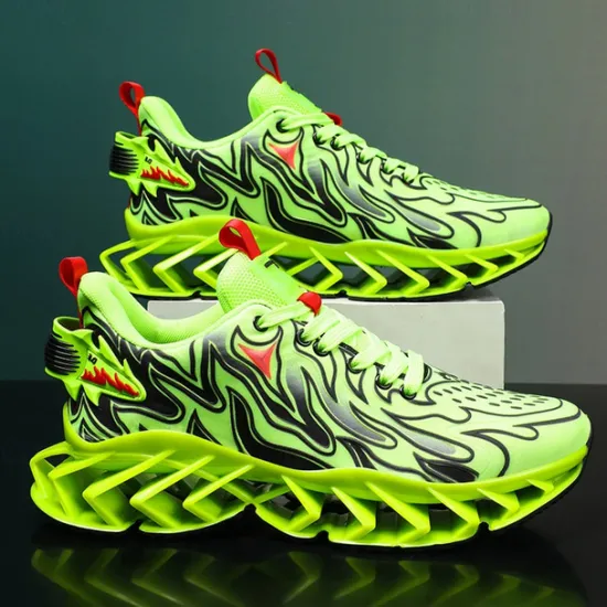 Online OUKU Men's Neon Green Flame Sneakers, Bold Wave Design with Breathable Upper and Cushioned Sole, Perfect for Streetwear and Active Lifestyle