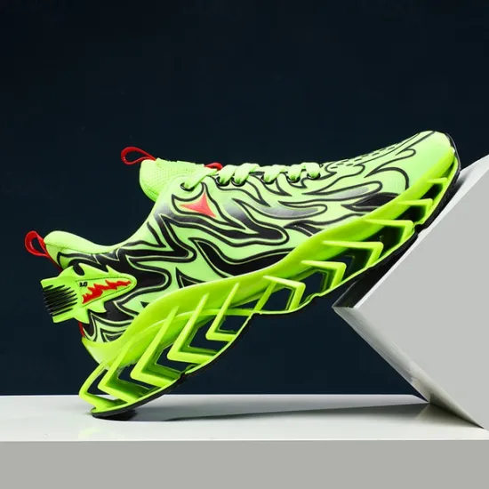 Online OUKU Men's Neon Green Flame Sneakers, Bold Wave Design with Breathable Upper and Cushioned Sole, Perfect for Streetwear and Active Lifestyle