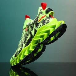 Online OUKU Men's Neon Green Flame Sneakers, Bold Wave Design with Breathable Upper and Cushioned Sole, Perfect for Streetwear and Active Lifestyle