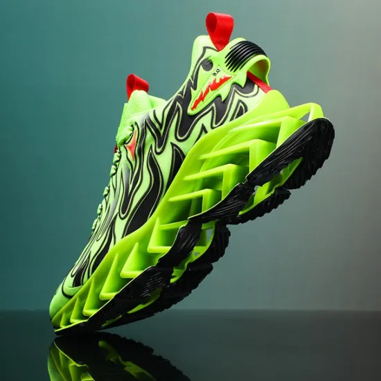 Online OUKU Men's Neon Green Flame Sneakers, Bold Wave Design with Breathable Upper and Cushioned Sole, Perfect for Streetwear and Active Lifestyle