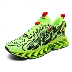 Online OUKU Men's Neon Green Flame Sneakers, Bold Wave Design with Breathable Upper and Cushioned Sole, Perfect for Streetwear and Active Lifestyle
