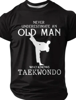 Discount OUKU Men's Never Underestimate An Old Man Who Knows Taekwondo T Shirt Short Sleeve T shirt 3D Print Crew Neck Shirt Fashion Daily Basic Street Casual Daily Summer Spring All Seasons Clothing