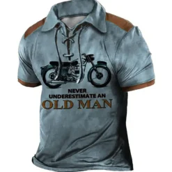 OUKU Men's Never Underestimate An Old Man With A Motorcycle Polo Shirt Golf Shirt Long Sleeve Shirt Turndown Outdoor Street Lake blue Blue Brown Green Clothing Apparel