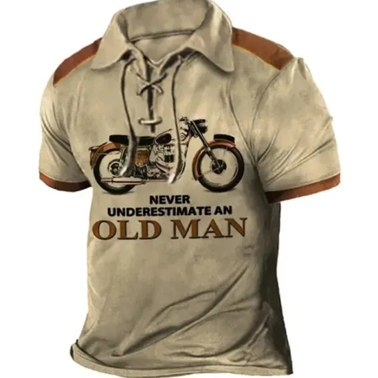 OUKU Men's Never Underestimate An Old Man With A Motorcycle Polo Shirt Golf Shirt Long Sleeve Shirt Turndown Outdoor Street Lake blue Blue Brown Green Clothing Apparel
