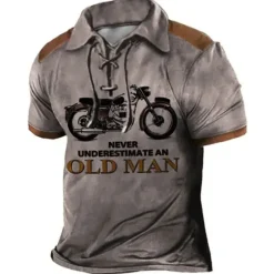 OUKU Men's Never Underestimate An Old Man With A Motorcycle Polo Shirt Golf Shirt Long Sleeve Shirt Turndown Outdoor Street Lake blue Blue Brown Green Clothing Apparel