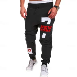 OUKU Men's New York Sweatpants Joggers Pants Trousers Mid Waist Drawstring Elastic Waist Fashion Casual Outdoor Street Dailywear Pocket Spring Fall Winter 3D Print Black