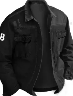 Online OUKU Men's Number Coat Jean Jacket Denim Jacket Breathable Comfortable Casual Sports & Outdoor Going out Weekend Buttons Print Fall & Winter Turndown Long Sleeve Black Blue