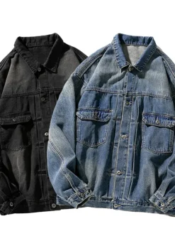 Online OUKU Men's Number Coat Jean Jacket Denim Jacket Breathable Comfortable Casual Sports & Outdoor Going out Weekend Buttons Print Fall & Winter Turndown Long Sleeve Black Blue