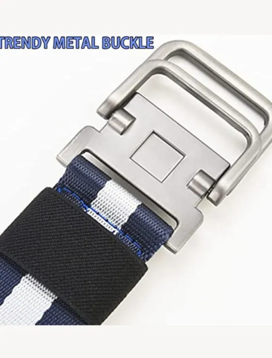 New OUKU Men's Nylon Belt Easy Adjustable Double Ring Buckle Golf Belt Black Casual Unisex Web Canvas Belt Metal Tactical Buckle Fashion Plain Striped