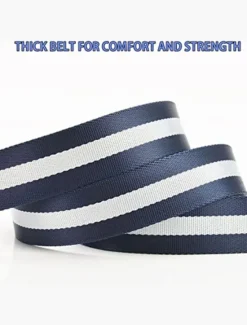 New OUKU Men's Nylon Belt Easy Adjustable Double Ring Buckle Golf Belt Black Casual Unisex Web Canvas Belt Metal Tactical Buckle Fashion Plain Striped
