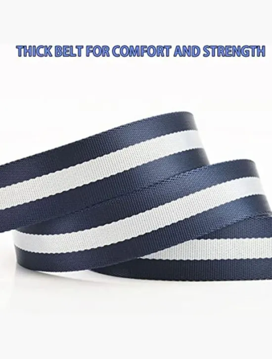 New OUKU Men's Nylon Belt Easy Adjustable Double Ring Buckle Golf Belt Black Casual Unisex Web Canvas Belt Metal Tactical Buckle Fashion Plain Striped