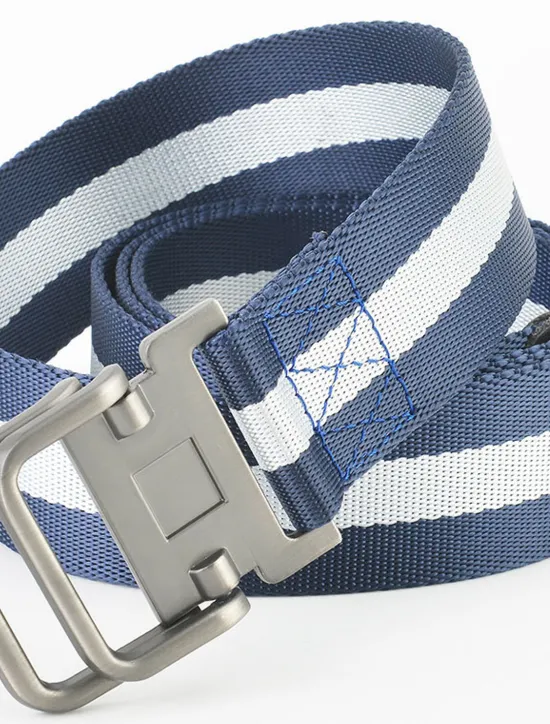New OUKU Men's Nylon Belt Easy Adjustable Double Ring Buckle Golf Belt Black Casual Unisex Web Canvas Belt Metal Tactical Buckle Fashion Plain Striped