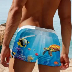 Discount OUKU Men's Ocean Turtle Sea Creatures Swim Trunks Swim Shorts Board Shorts Mid Waist Fashion Designer Surfing Holiday Beach Pocket Drawstring Elastic Waist Designer Clothing Apparel