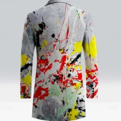 Discount OUKU Men's Oil Painting Fleece Jacket Coat Thermal Comfortable Artistic Casual Outdoor Street Daily Wear Buttons 3D Print Front Pocket Winter Turndown Long Sleeve Gray