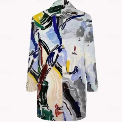 Discount OUKU Men's Oil Painting Winter Coat Overcoat Coat With Pockets Casual Daily Wear Vacation Going out Print Front Pocket Fall & Winter Turndown Long Sleeve Gray